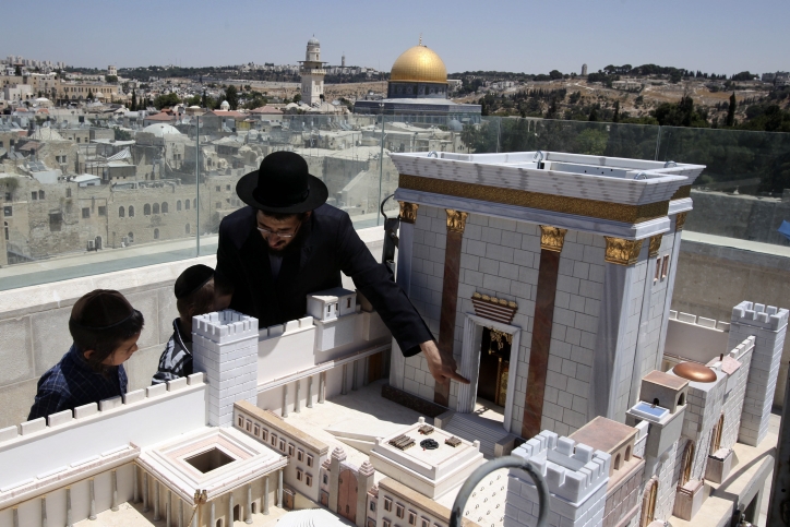 Model of the Temple on top of the Aish Yeshiva with Temple Mount in Background