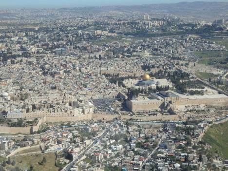 Aerial view of Old City of Jerusalem from the south
