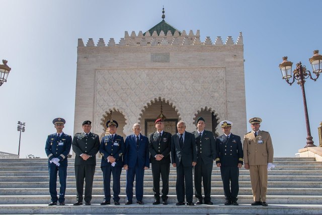 Then-IDF Chief of Staff Aviv Kochavi stands with Morocco’s military leadership in front of the Hassan V Mausoleum in Rabat, Morocco, July 19, 2022.