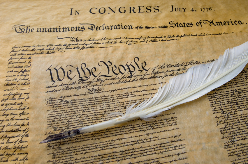 Stock Photo of the Constitution of the United States of America and Declaration of Independence.