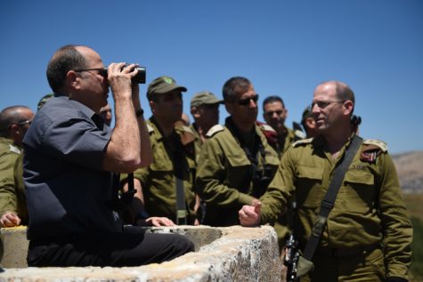 Former Israeli Minister of Defense Moshe 'Boogie' Ya'alon seen during a visit in the Golan Heights, Northern Israel.