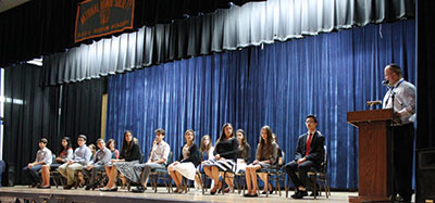 Middle school inductees receive a warm welcome and praise from head of school Rabbi Zvi Kahn.