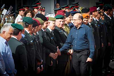 Outgoing Defense Minister Moshe “Bogey” Ya’alon, seen during a farewell ceremony in the Kirya, the Tel Aviv IDF headquarters, on May 22.