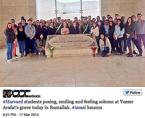 Harvard Students on Harvard Hillel and Boston CJP sponsored trip to Israel, visiting Arafat's grave. March 17, 2014.