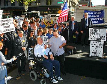 Detective Steven McDonald of the New York City Police Department was shot in the line of duty in 1986 and paralyzed from the neck down. He spoke at the rally against the Klinghoffer opera at the Metropolitan Opera on Sept. 22, 2014.
