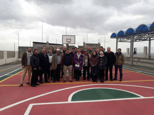 EU officials visiting a playground in Area C of the West Bank