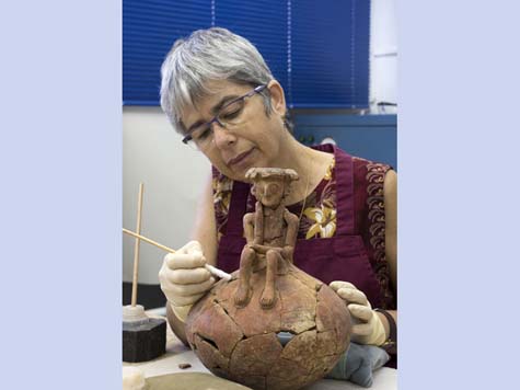 The jug, which was broken when it was found, being restored in the laboratories of the Israel Antiquities Authority in Jerusalem. 