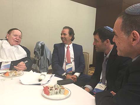 Yesha Council reps having lunch with Sheldon Adelson. / Courtesy