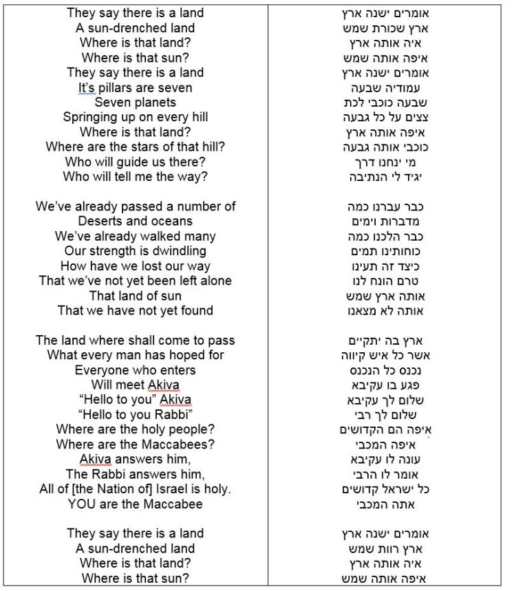 אומרים ישנה ארץ - מילים באנגלית ועברית