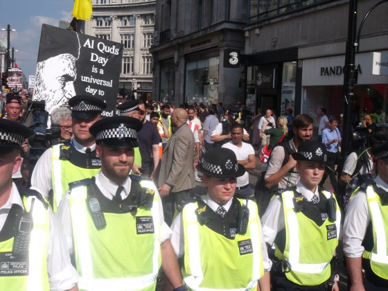 Al Quds Day paraders were stopped for about 15 minutes here as they turned into Oxford Street.