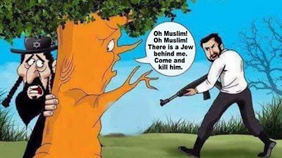 Cartoon based on Hadith encouraging murder of Jews cartoon
