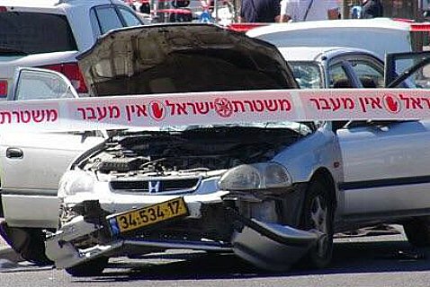 Vehicle of hit-and-run terrorist after he rammed it into two policewomen.