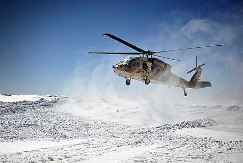This helicopter took off after a visit from Chief of Staff Lt. Gen. Benny Gantz to the snowy region. Mt. Hermon borders Syria and plays a strategic role in guarding Israel’s northern border.
