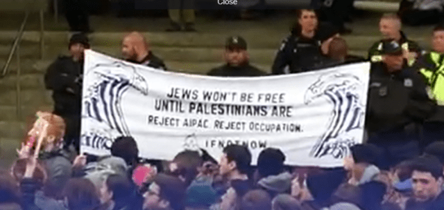 A demonstration outside AIPAC’s Policy Conference in 2017