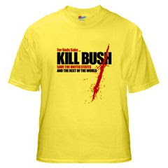 Bright yellow �Kill Bush� t-shirt splattered with blood. Credit: Michelle Malkin picture