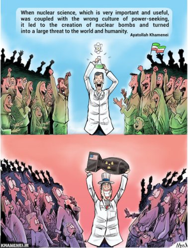 Cartoon - Khamenei’s view of Iranian and American nuclear science.