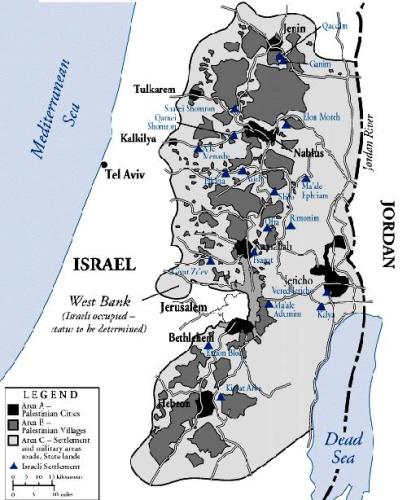 Areas A, B, and C according to the Oslo Accords