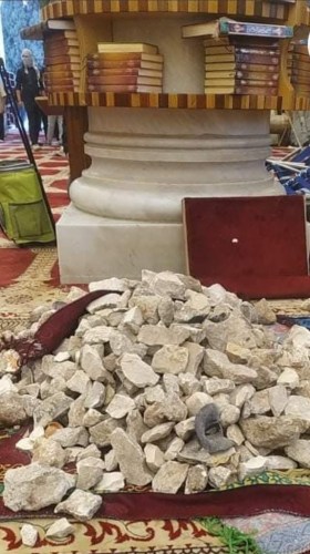 Stones stockpiled inside the al-Aqsa Mosque