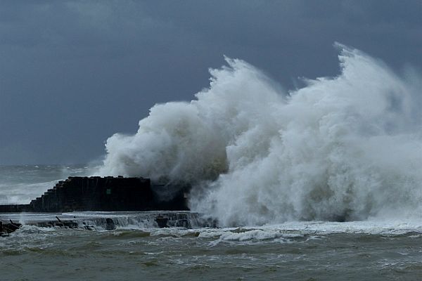 Waves smack the Mediterranean Coast on the shores of northwest Israel.