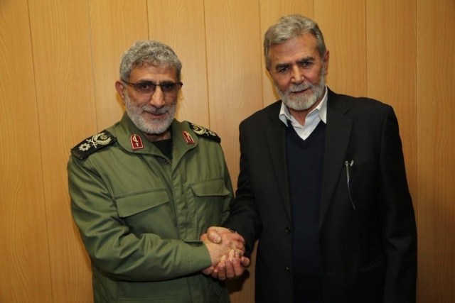 Islamic Jihad’s Secretary-General Ziad al Nakhalah (right) and General Esmail Ghaani, commander of the Iranian Revolutionary Guards’ Quds Force.