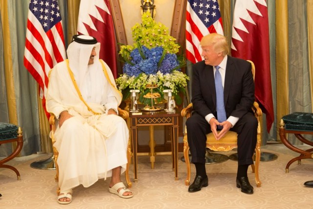 President Donald Trump meets with the Emir of Qatar