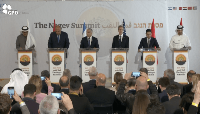 Foreign ministers of Israel, the United States, UAE, Bahrain, Morocco, and Egypt delivered statements to the press. 